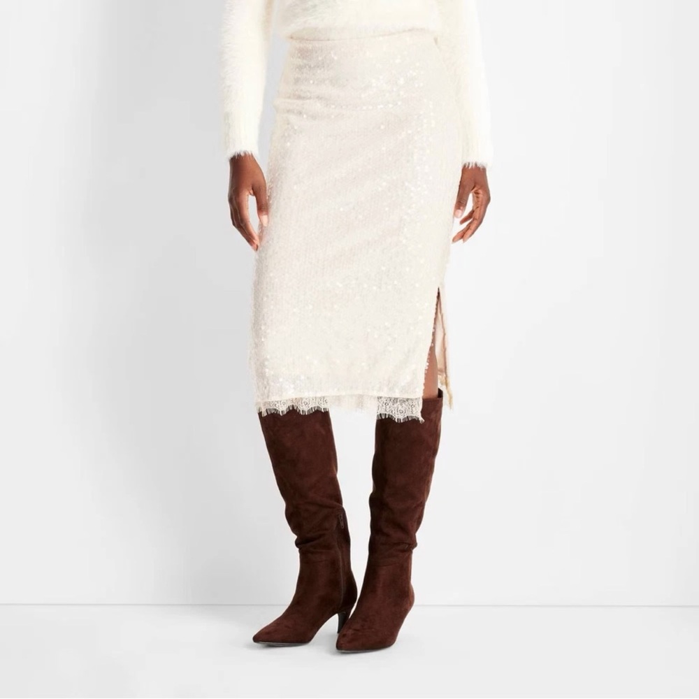 Future Collective Champagne Sequin Midi Skirt M